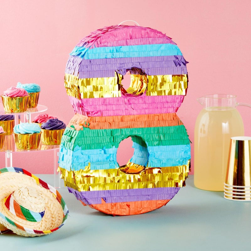BLUE PANDA 8 Pinata - Small Multicolor, 11.4 x 16.5 x 3 In - Neon Rainbow Pinata in Shape of 8 for Girls Birthday Party - Image 2